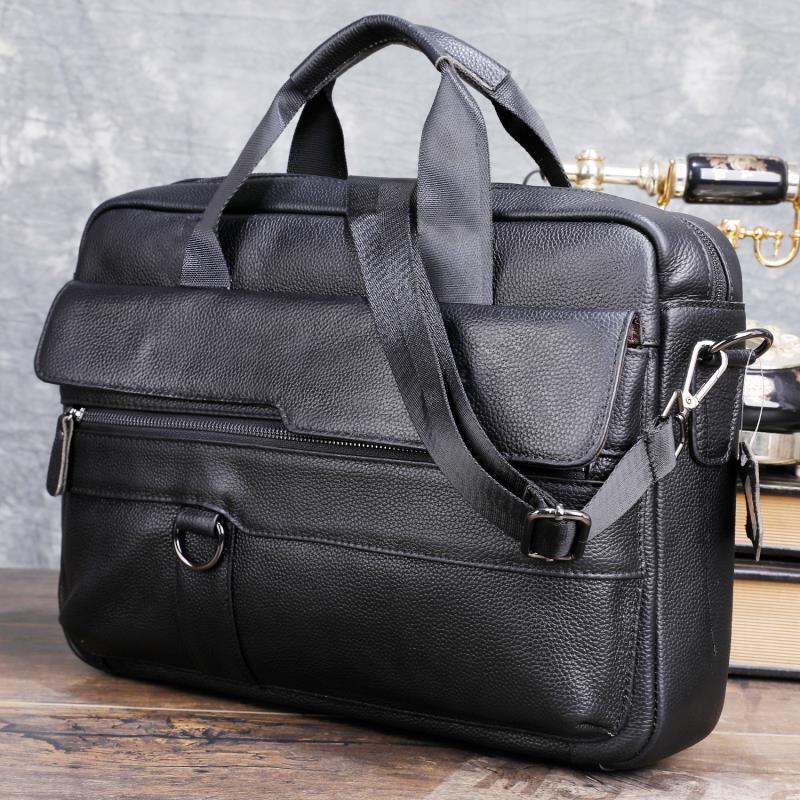 Leather Work Bag Men - Bolso grande de cuero genuino para