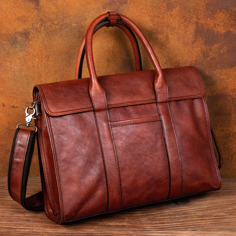 Leather Work Bag Men - Bolso de mano de cuero curtido