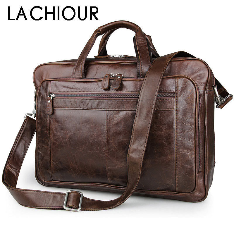 Leather Work Bag Men - LACHIOUR-Bolso de piel auténtica para hombre,