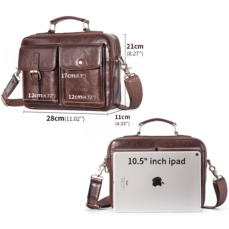 Bolso de hombro de cuero genui - Leather Work Bag Men reseña y precio
