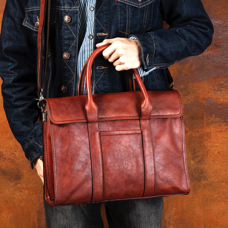 Bolso de mano de cuero curtido - Leather Work Bag Men reseña y precio