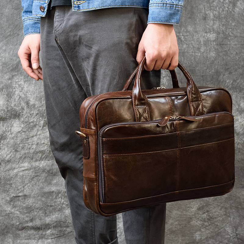 Bolso de mano de cuero genuino - Leather Work Bag Men reseña y precio